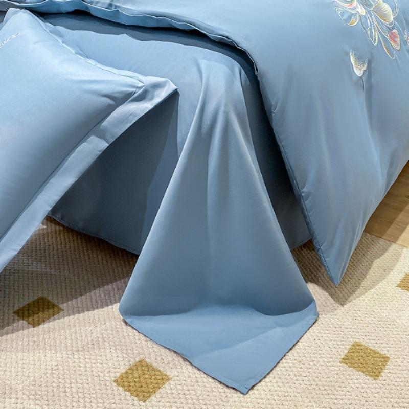 New High-end Embroidery Four Piece Set Solid Color Elegant Cotton Skin Friendly Brushed Bedding Four Piece Set Bed Sheet Set