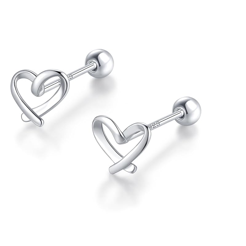 

[Peacetachio] earrings Compatible with metal allergies silver Silver925 heart gold pink gold 18K coating screw screw type Hard to get caught on