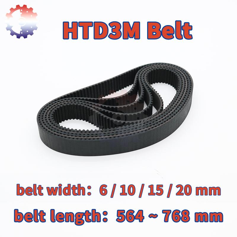 HTD3M Timing Belt Belt Length 564mm~768mm Belt Width 6 10 15 20mm Rubber Closed Loop Belt 3M For Pulley Synchronous Belt HTD 3M