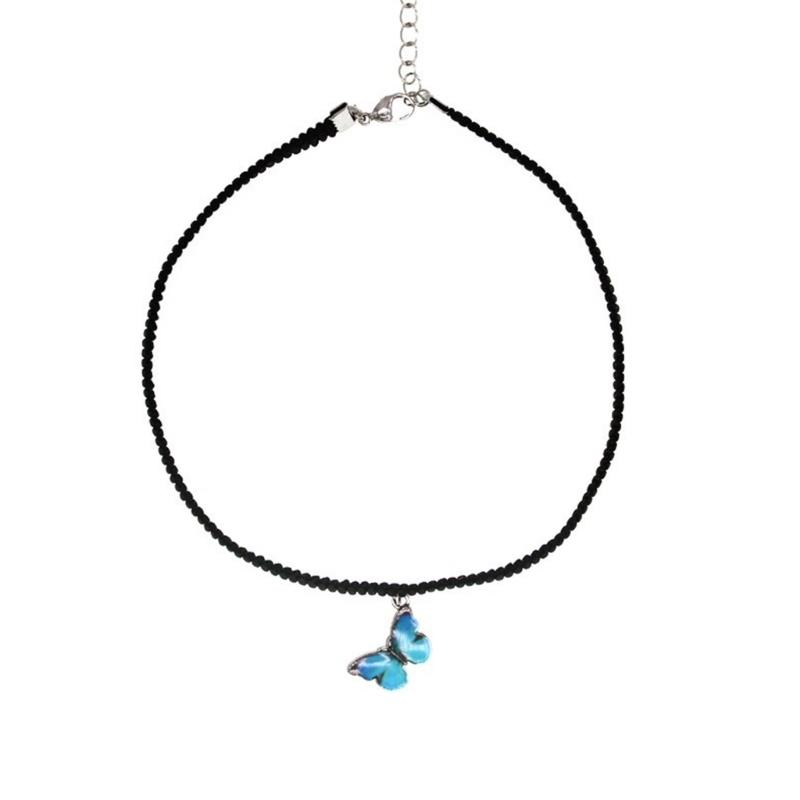 Butterfly Pendant Necklace Dainty Collarbone Chain for Girls Black Rope Butterfly Statement Necklace Eye-catching Gift