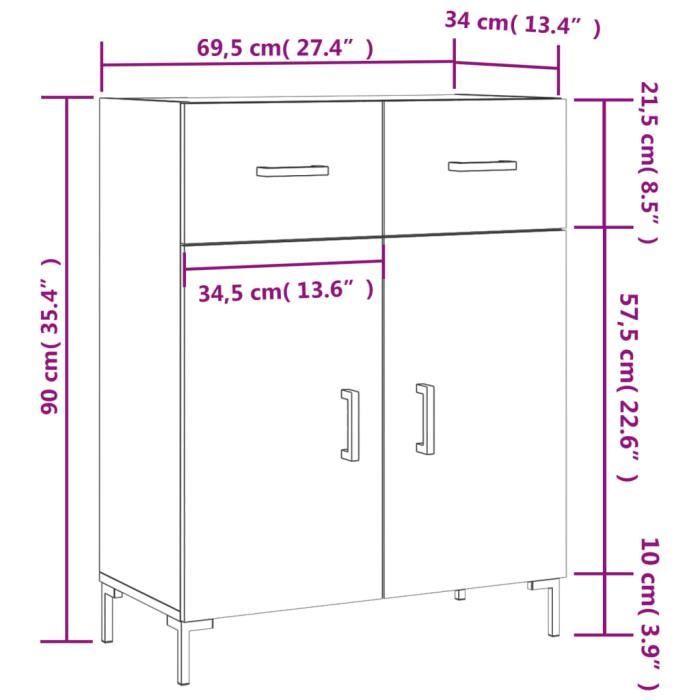 VidaXL Buffet Concrete Grey 69.5x34x90 Cm Engineered Wood 827984