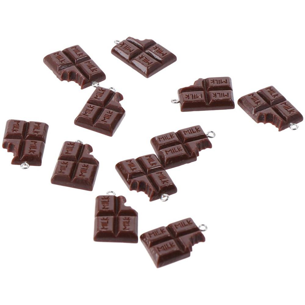 30PCS DIY Resin Simulation Food Charms Brown Fake Chocolate Shape Pendant Charms Cartoon Took a Bite of for Earring