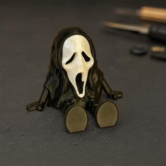 Flexible Halloween Figurine, 3D Printed Mini Grim Reaper/Ghost Statue with Movable Joints, Collectible Gothic Ornaments for Shelf, Desk, Home Decor