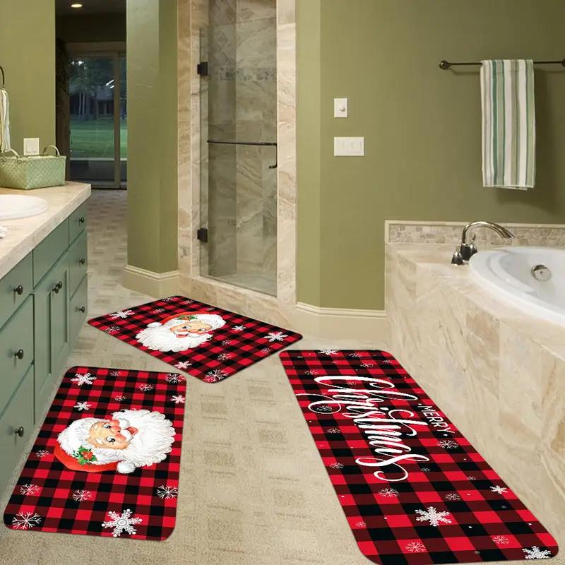 Crystal Velvet Christmas Kitchen Floor Mat with Edge Trim Soft Non Slip Holiday Rug for Home Christmas Festive Decoration