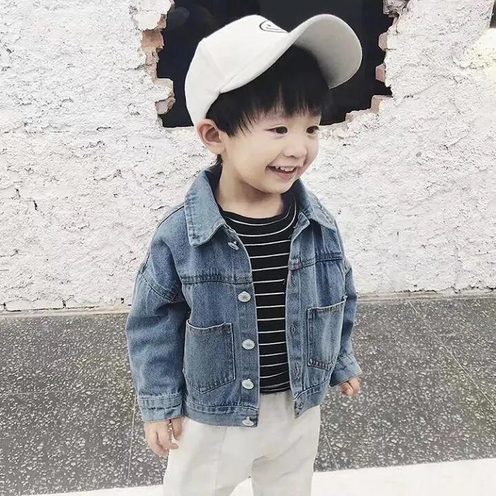 Kinderen Lente Mode Denim Jas Jas Enkele Borst Jongens Jas Omgeslagen Kraag Outfit