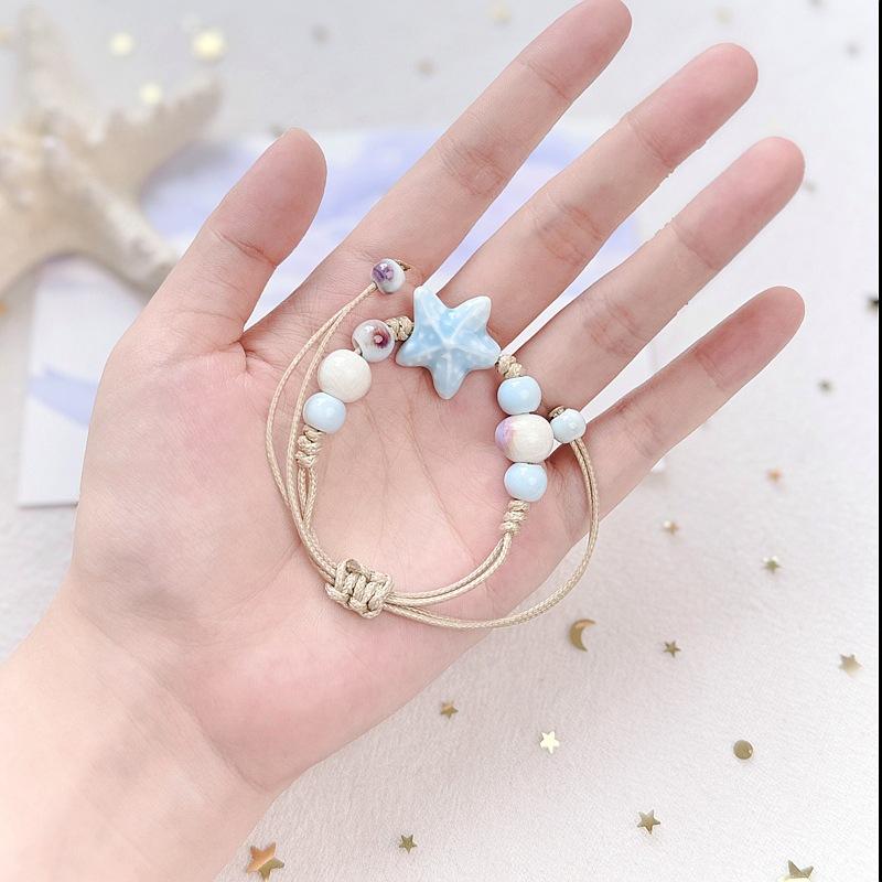 Handmade Adjustable Beaded Bracelets for Women Boho Colorful Glaze Starfish Shell Ceramic Beads Bracelet Girl Party Jewelry Gift