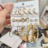 French Retro Pearl Circle Stud Earring Set - 6 Pieces for Women