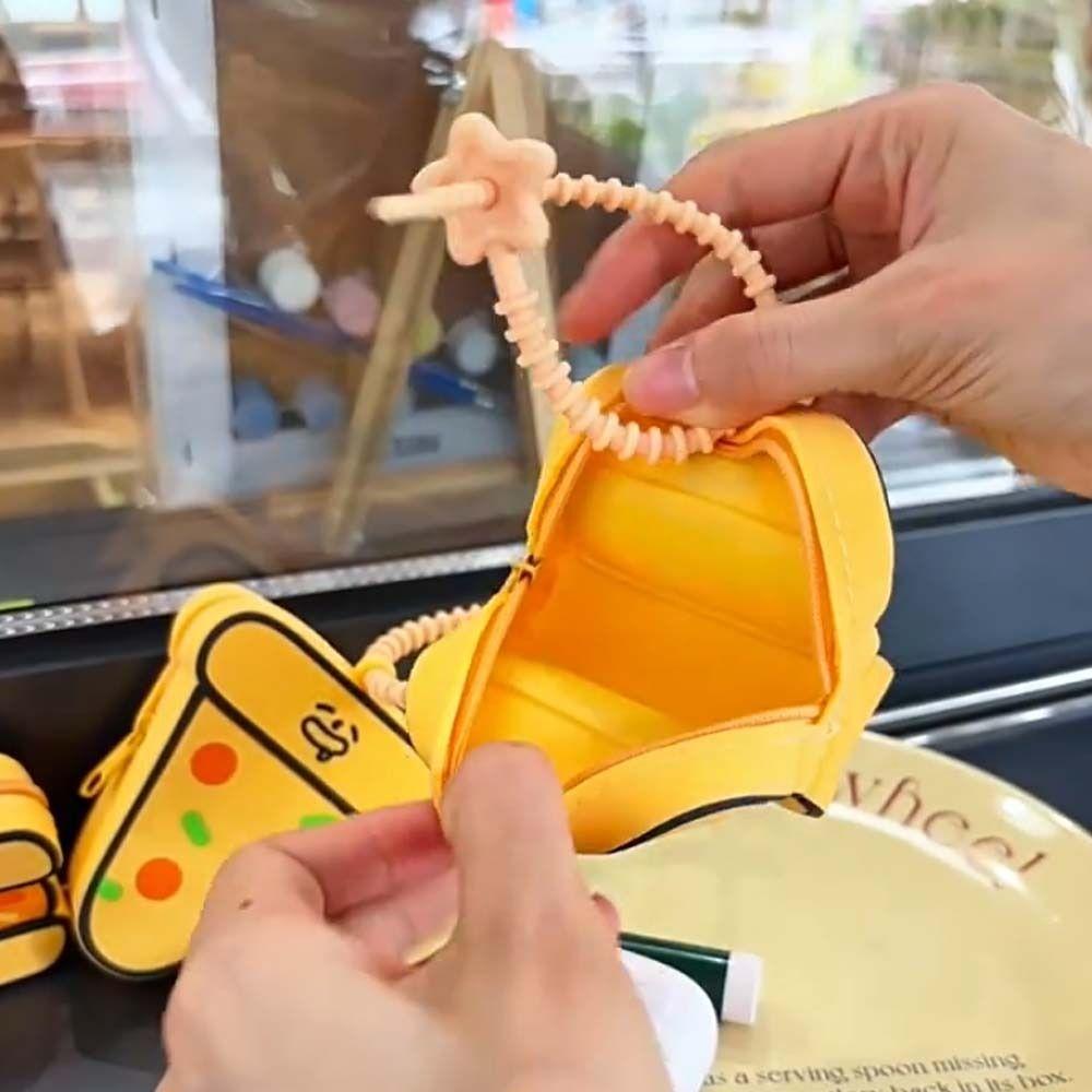 Key Ring Hamburger Coin Purse Portable Cartoon Silicone Wallet Green Frog Storage Bag  Kids