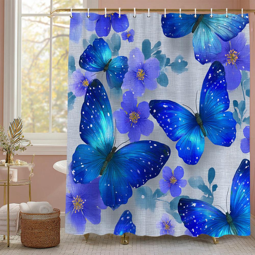 Beautiful pink butterfly pattern Shower Curtain,flowers Shower Curtain,Printed polyester fabric Bathroom Decoration Curtain