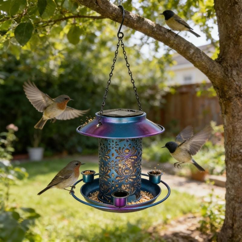 Durable Solar Bird Feeder With Automatic Lighting Perfect For Backyard
