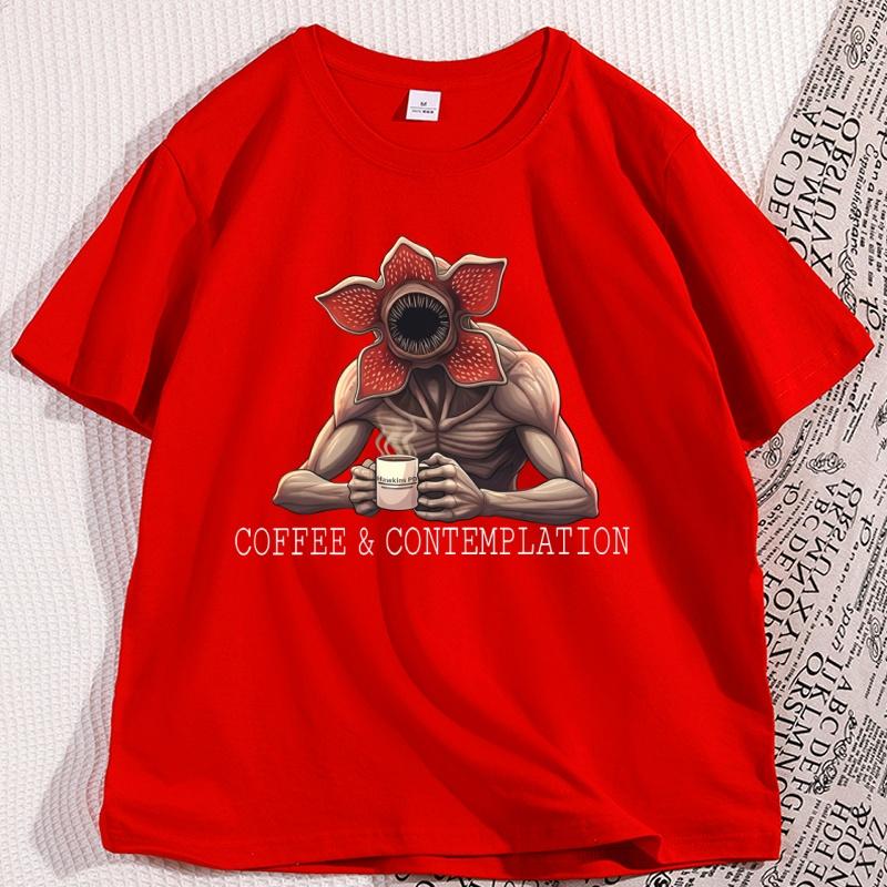 

Demogorgon Coffee and Contemplation Tshirt Men Women Short Sleeve Cannibal Flower Monster Cotton Graphic T Shirts Man Clothing S