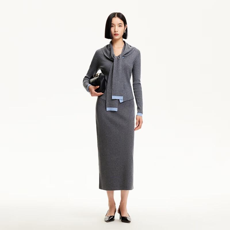 Veromoda 2025 Summer V-Neck Knit with Detachable Colorblock Shawl