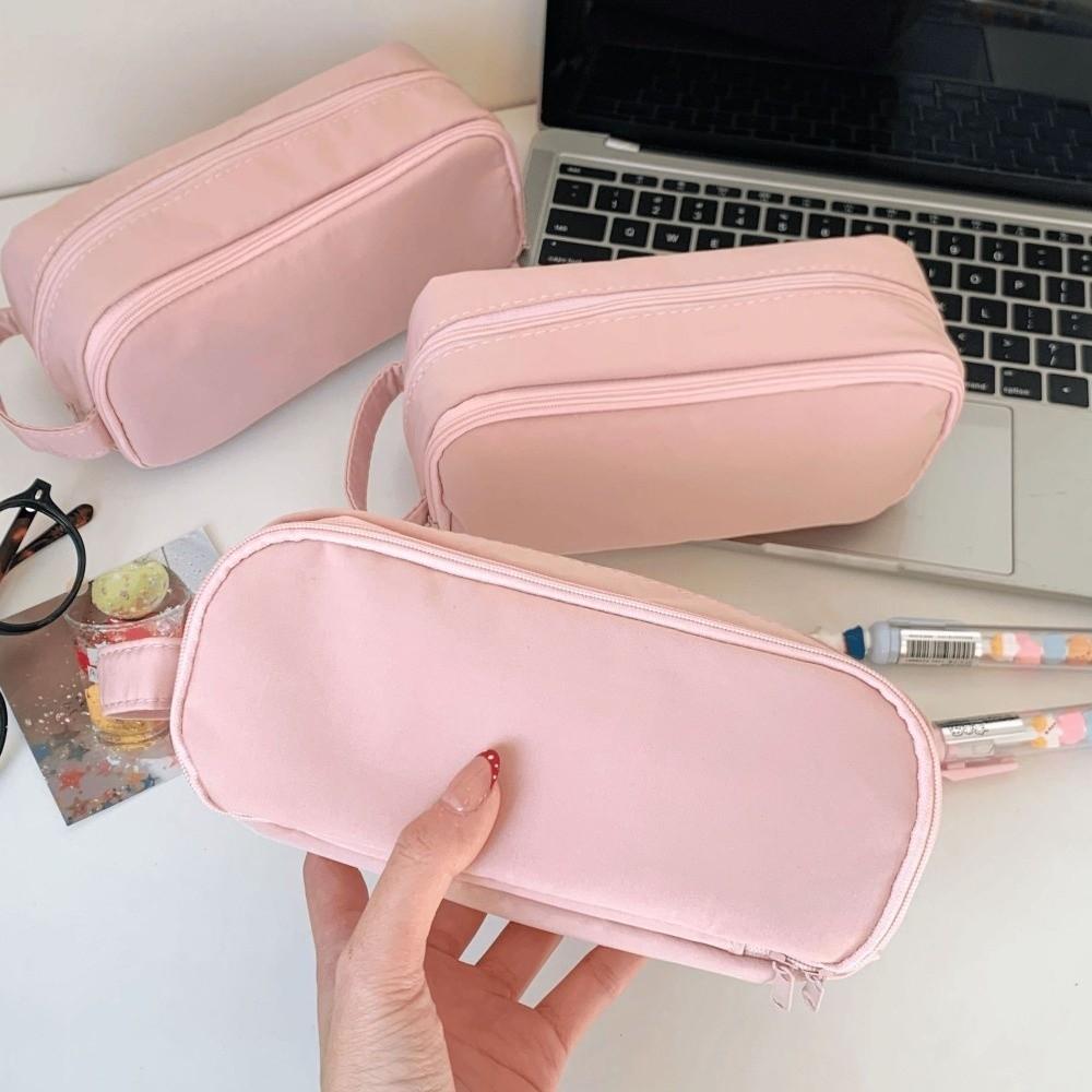 Desktop Storage Korean Pink Stationery Bag Large Capacity Solid Color Pencil Pouch  School