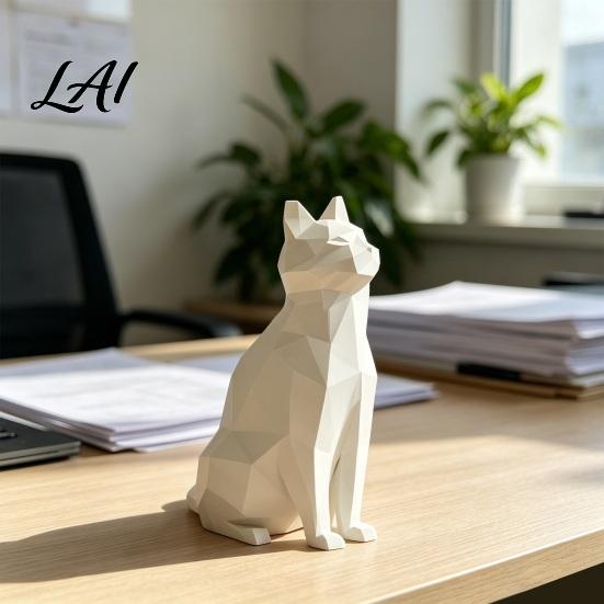 Modern Cat Figurine Geometric Figurine 3D Printed Low-Poly Sculpture Minimalist Statue Artistic for Home Table Shelf Decoration Durable