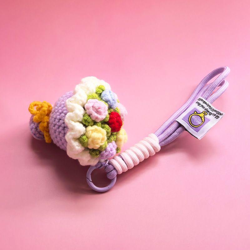 Finished Handmade Crochet Yarn, Woven Flower Bouquet, Keychain, Hand-held Flower Pendant, Rose, Mobile Phone Bag, Hanging Decoration