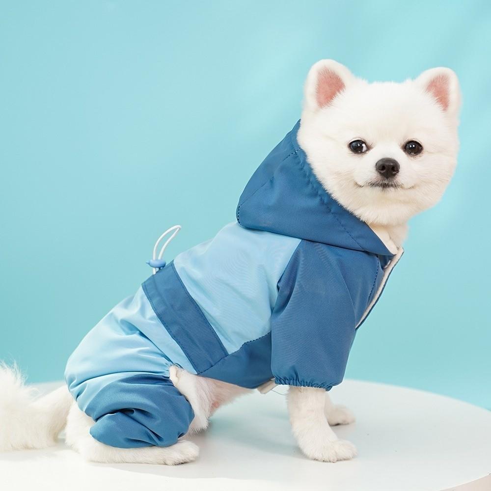 Thick Velvet Dog Hooded Jumpsuit Winter Warm Dog Four Legged Clothes Dog Raincoat  Indoor