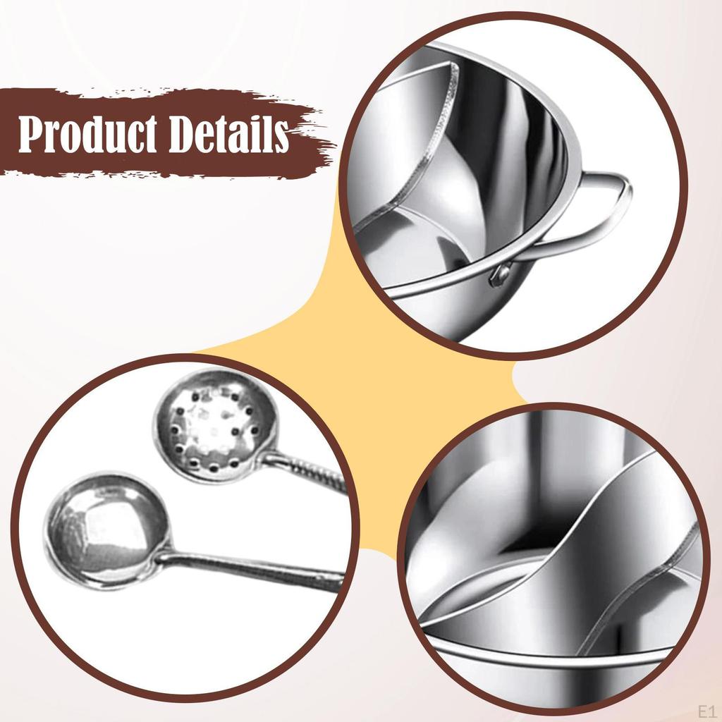 Shabu Pot with Divider Divided Hotpot Pan Cooking Utensil Chinese Stainless Steel Double Flavor for