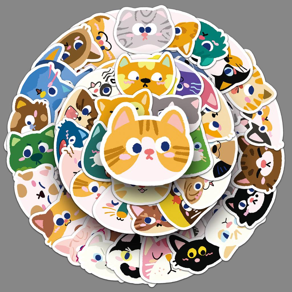 50 Cat Head Graffiti Stickers Cartoon Cute Hand-painted Decorative Mobile Phone Case Water Cup Waterproof Stickers