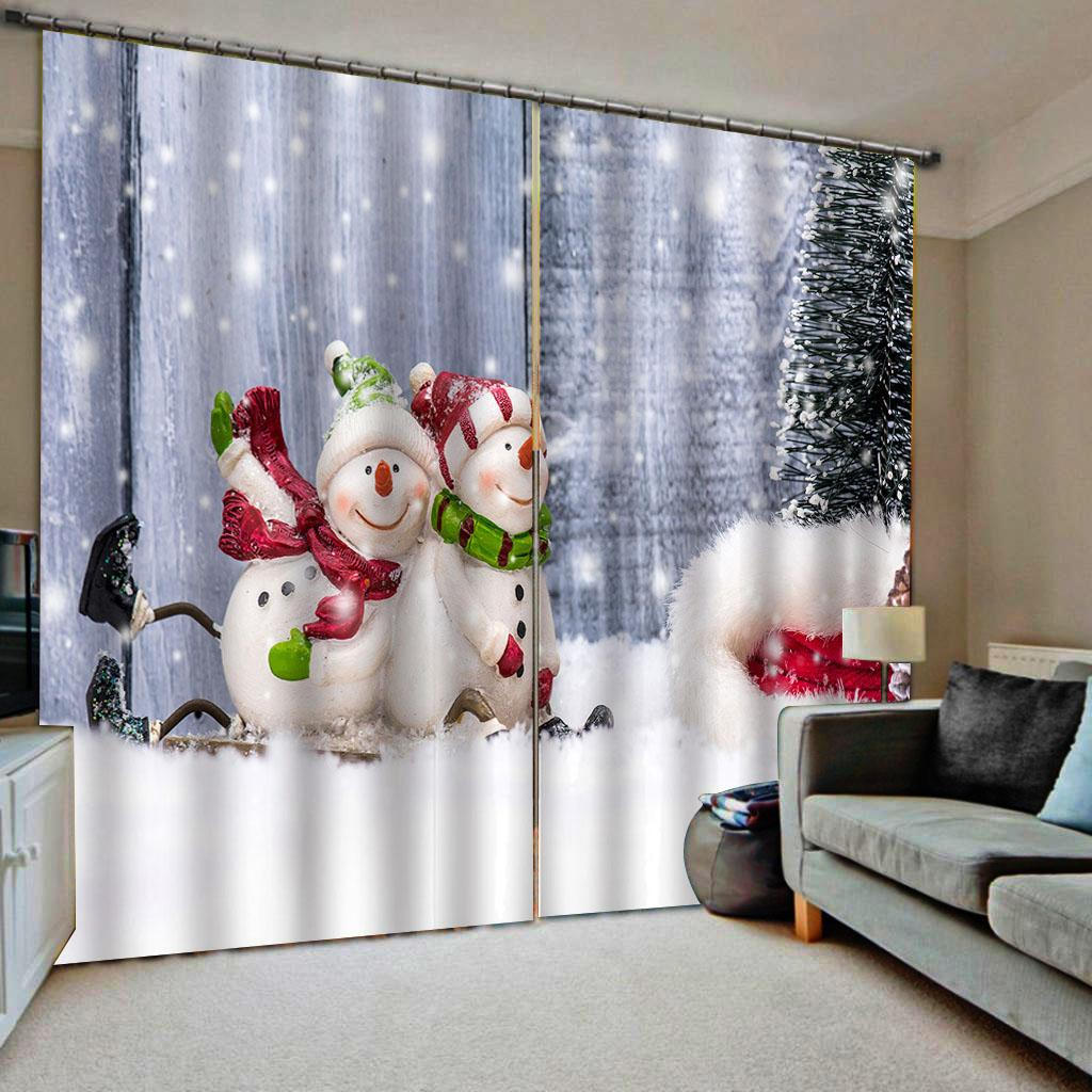 200x140cm Christmas Curtains Kit Waterproof Snowman 2 Panels