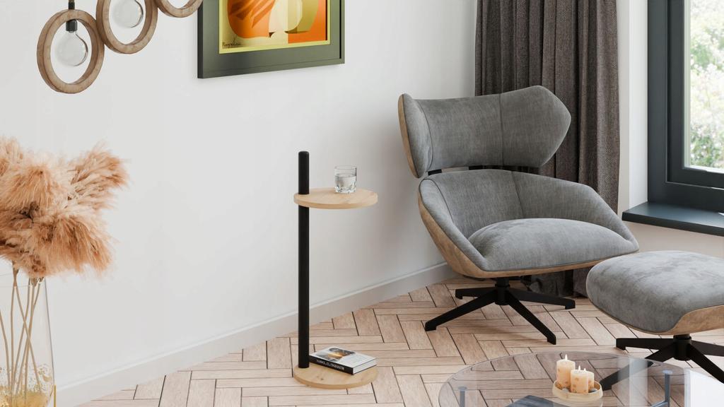 Round Loft Side Table With Shelf 30X30X80 Cm Metal Black