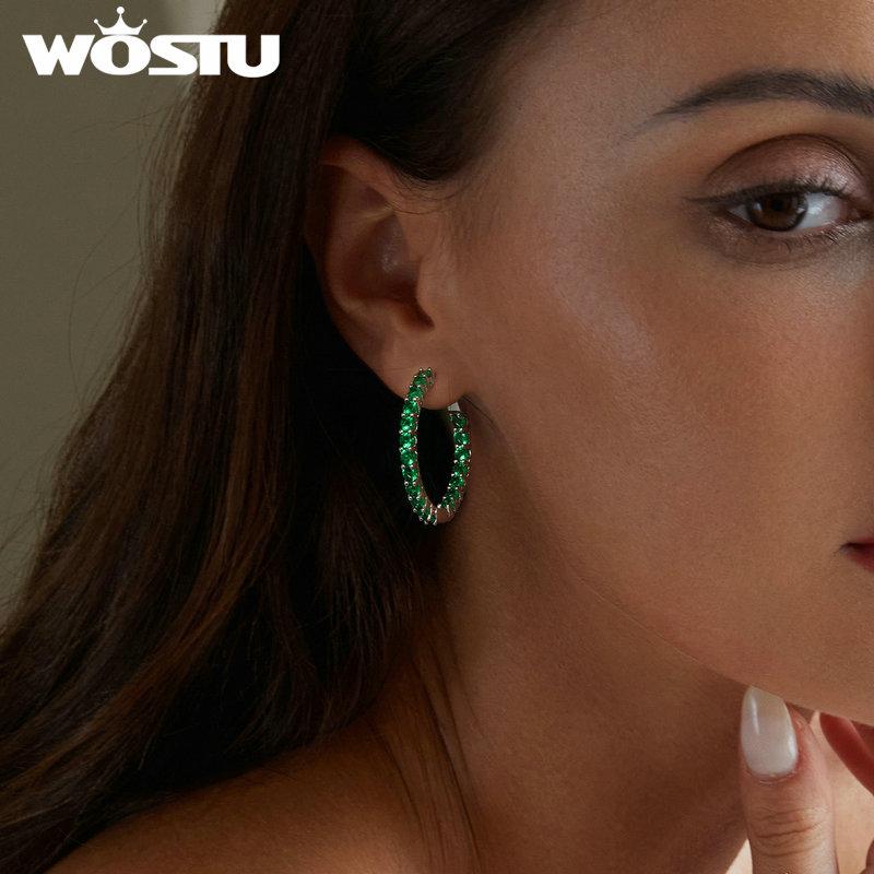 WOSTU Kruhové náušnice Velké kulaté kruhové náušnice Dainty Halo CZ Dámské náušnice