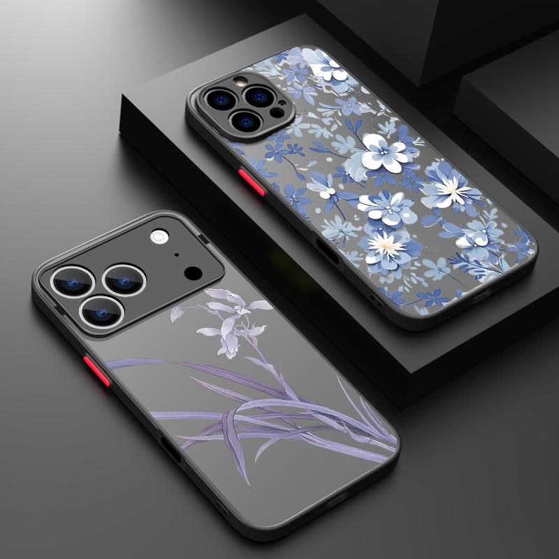 Purple Flowers Pattern Phone Case For iPhone Air 16e 17 16 15 14 17 Pro Max 13 16e Shockproof Hard PC Soft Edge TPU Cover