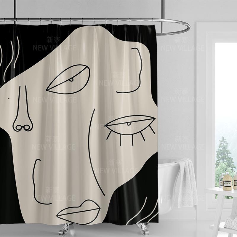 Mystischer Böhmischer Katze Duschvorhang - Blaue Katze mit Grünen Augen, Sonnen & Symbole, Fügt Einzigartige Magische Note hinzu, Hochwertiger Stoff