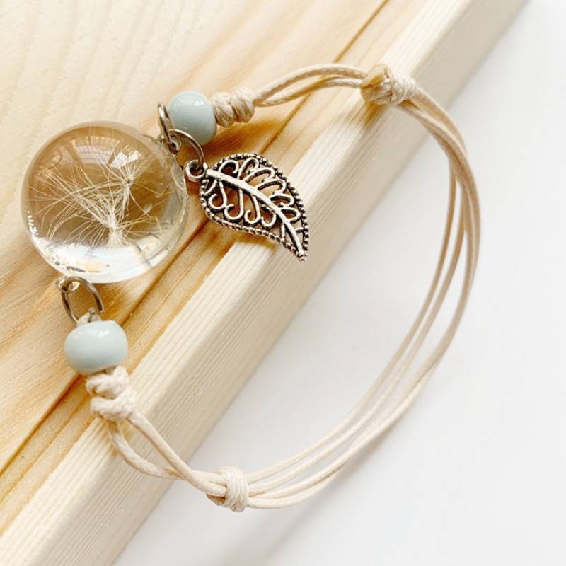 Dandelion Hand Chain With Glass Beads For Friendship And Giftgiving