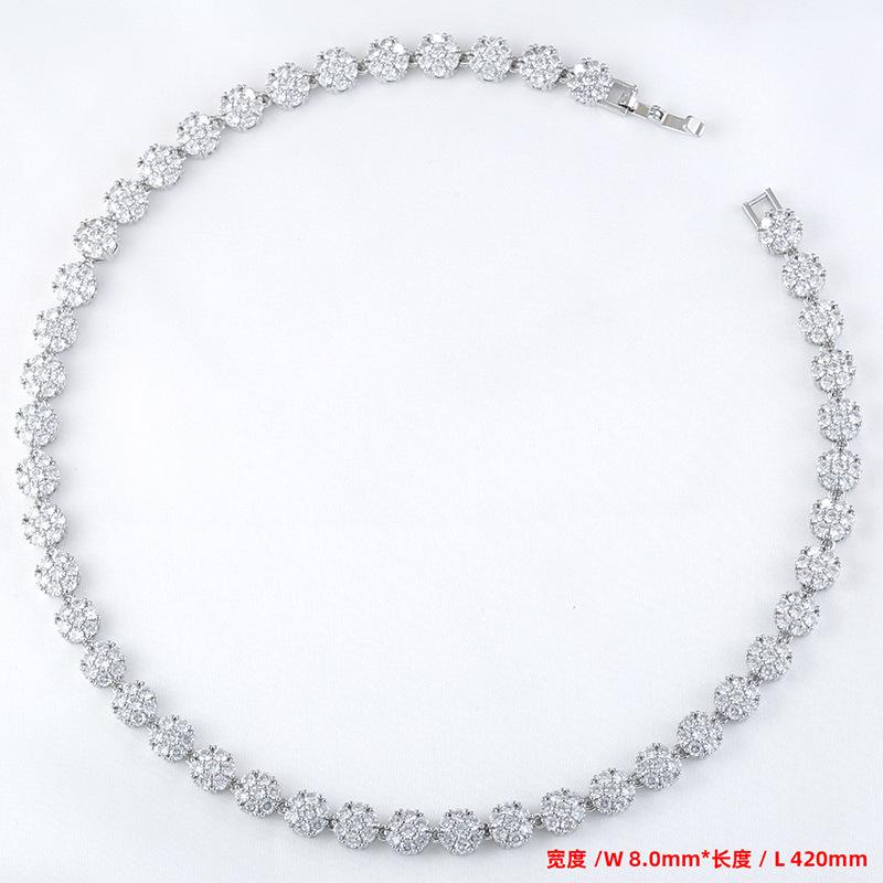 Temperament Light Luxury Copper Inlaid Diamond Flower Petal Bracelet Necklace Tennis Flower Jewelry Set Vl526-527