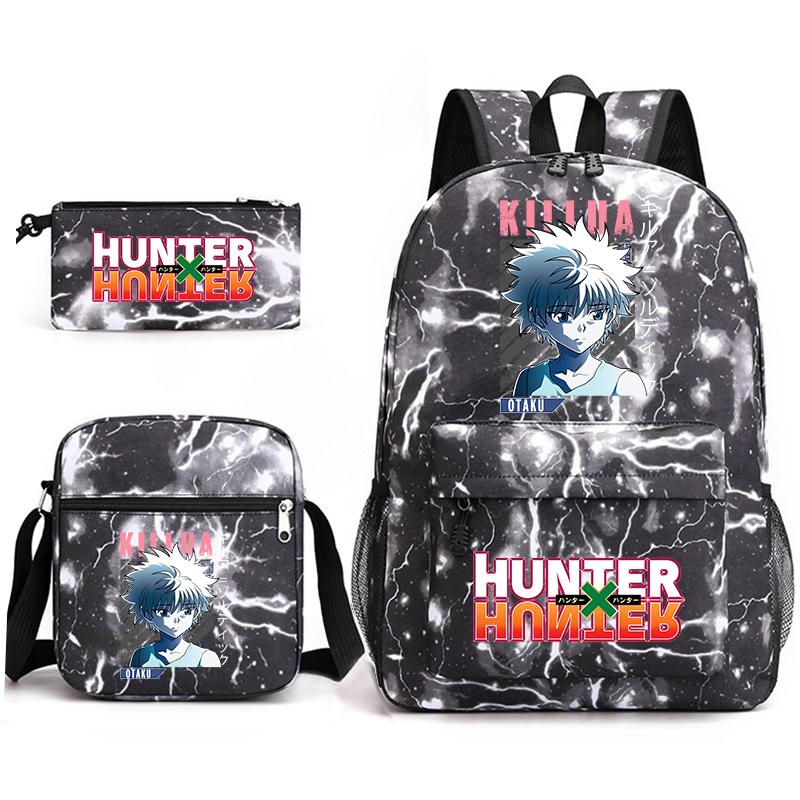 Hunter X Hunter Anime Print Student Backpack Casual Daypack for Boys Girls with Pencil Case 3 Piece Set