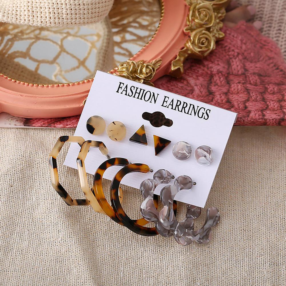 6 Pairs of Women's Earrings Acrylic Geometric Simple Earring Set