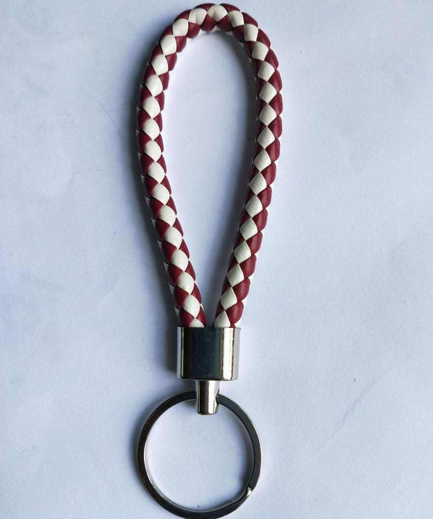 Woven Leather Cord Metal Keychain Pendant