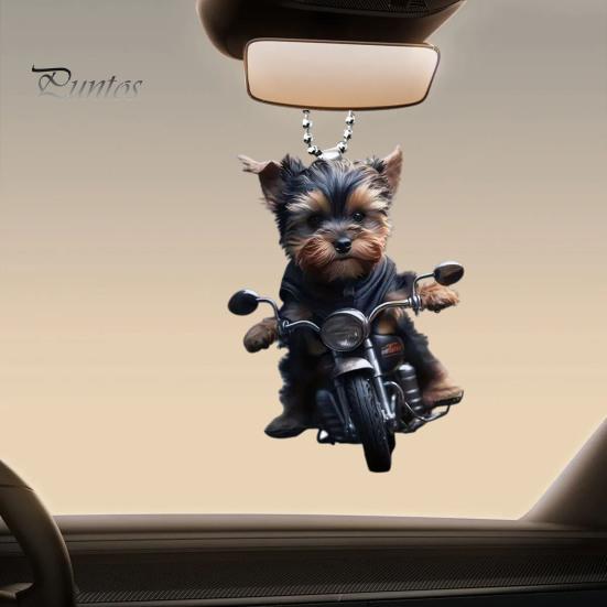 Akrylátový prívesok do auta Šteniatko jazdí na motocykli Závesný prívesok so šnúrkou na uchytenie Ľahký ornament na spätné zrkadlo Prívesok so zvieratkom Interiér auta