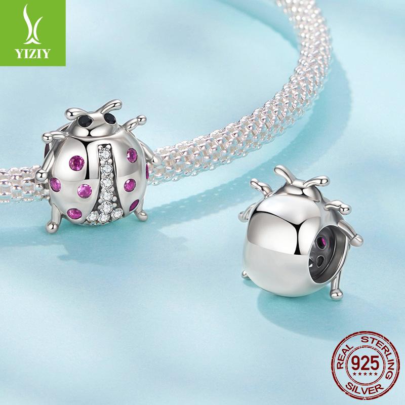 S925 Sterling Silver Lucky Ladybug Beaded Accessories, Summer Little Insect Diy Bracelet Beads Loose Beads
