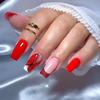 Elegant European & American Style Press-On Red Ballet Nails with Glitter French Tips