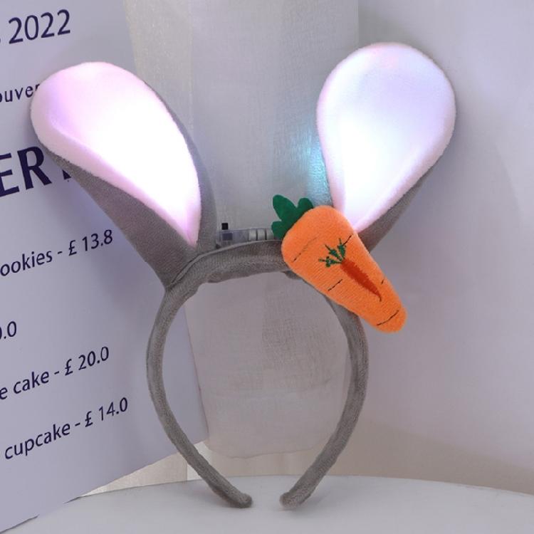 Light Up Rabbit Ears Headband Cute Plush Bunny Ear Hair Accessory for Women