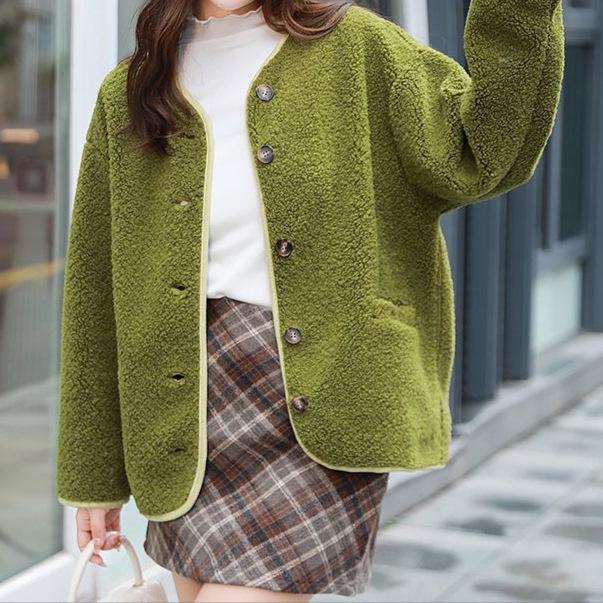 

Fur-Lined Lamb Wool Jacket: Women s Fashionable Loose-Fit Outerwear for Spring, Autumn, and Winter XL 65-75kg