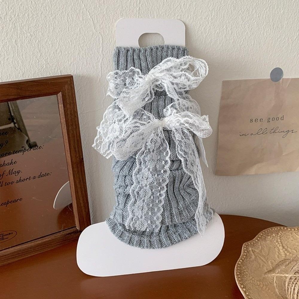 

New Solid Color Leg Warmers Thickened Harajuku Middle Tube Socks Knitted Bow Mid-Calf Sock Women 35-39 сірий