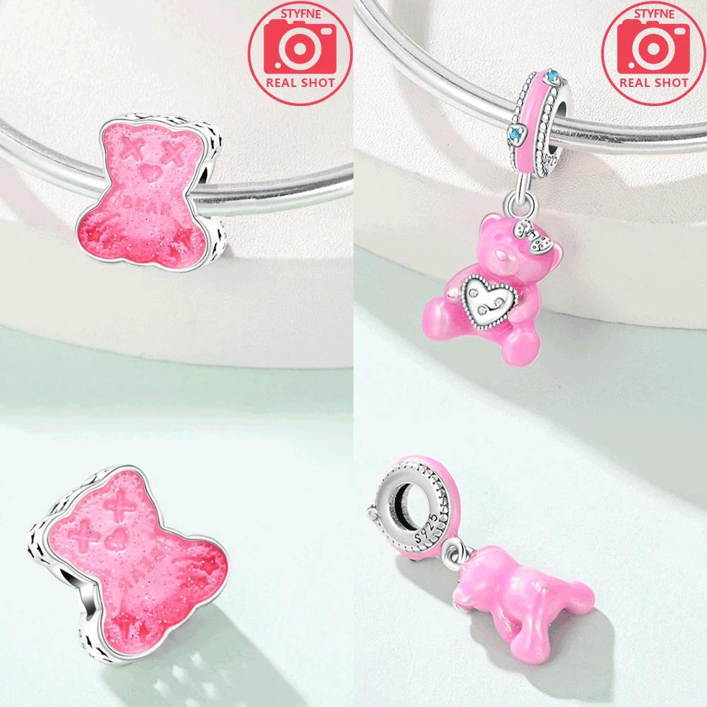 Copper Metal Charm Bead Components Pink Gold Bear High Quality Fine Jewelry Craft Making Rose Heart Bead Components Designed For Bracelets Pendant