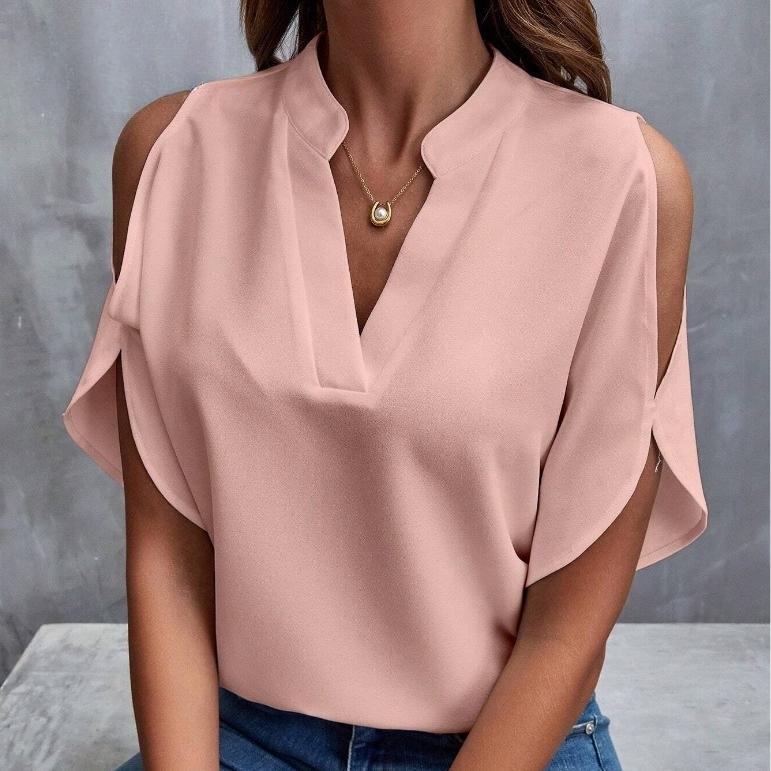 

Женский летний однотонный свободный шифоновый топ с v-образным вырезом и открытыми плечами S красный