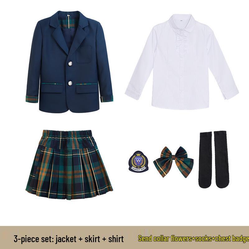 British Style Formal Plaid School Uniform Set for Girls