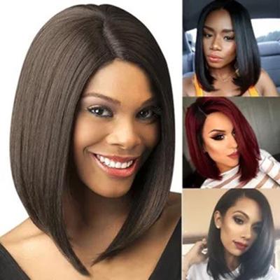 Peruca feminina média franja cabelo curto liso bobo cabeça europeia e americana fibra química moda cabelo curto capa de cabeça feminina camarão pele exportação