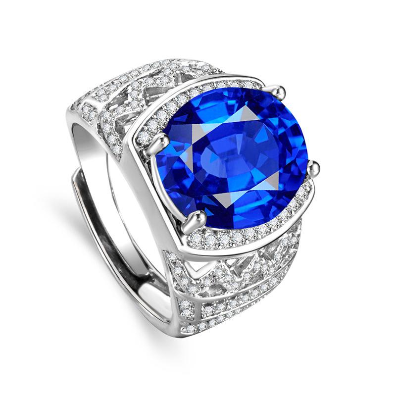 Luxury Oval Simulated Sapphire Silver Engagement Ring