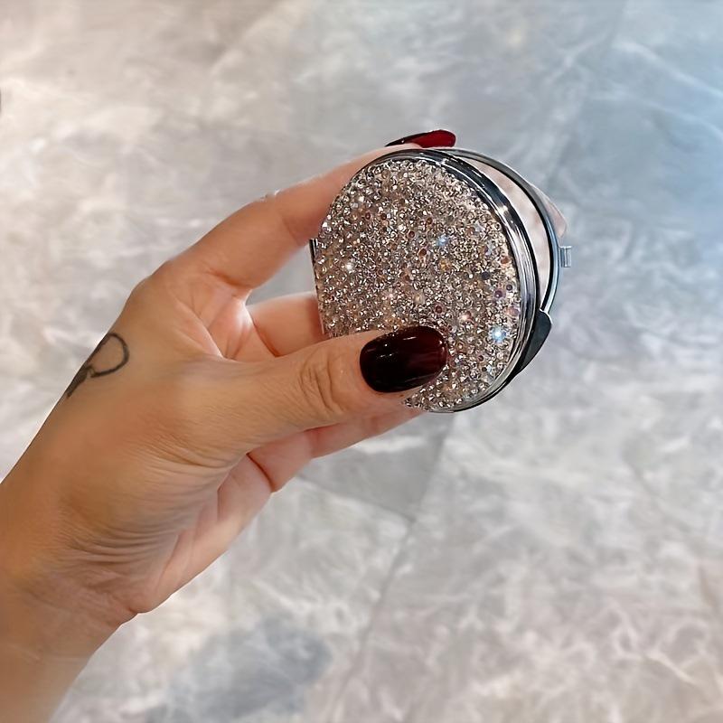 Exquisite Rhinestone Handheld Makeup Mirror - Stylish Portable Beauty Salon Accessory