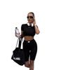 Set di abbigliamento sportivo da jogging più venduto: T-shirt a Maniche Corte Monocolore & Pantaloncini a Cinque Punti - Set Due Pezzi per Europa & America