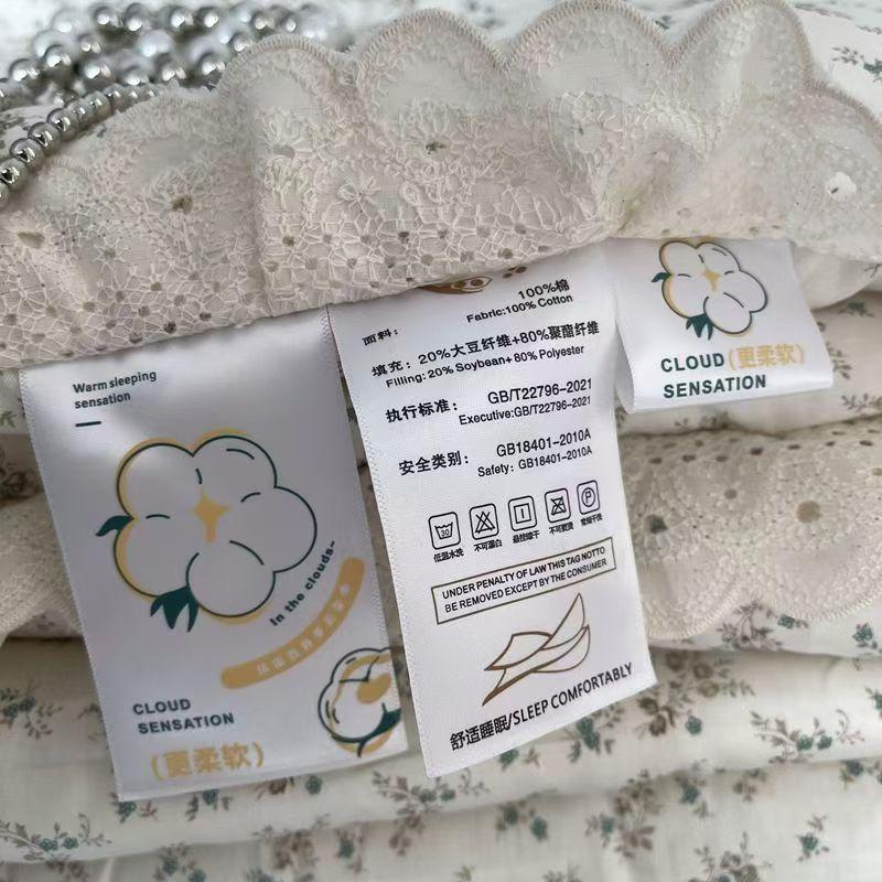 Lace Pure Cotton Quilt 200x230cm Comforter Thin Summer Floral Printed Double Layer Gauze Quilted Blanket Queen Size Bedding