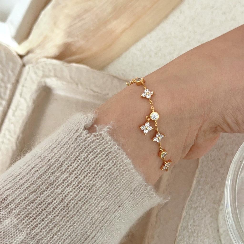 Silver Plated Clover Bracelet with Sparkling Cubic Zirconia Delicate Elegant Jewelry for Women Ideal Gift for Any Occasion