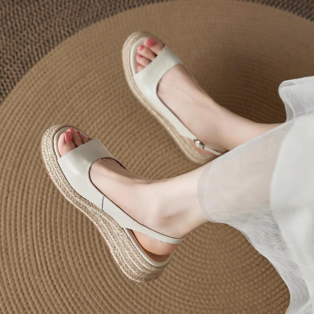 Fashion Women's Round Toe Woven Fish Mouth Slip-On Sandals Summer Outdoor Wear Heightening Platform Sandals Sandalias De Mujer Silver