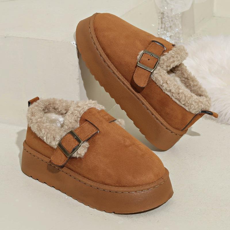Foreign Trade New Muffin Thick-soled Wool Mouth Low-top Cotton Shoes Women's Northeast Winter Round Head Warm Velvet Buckle Snow Boots