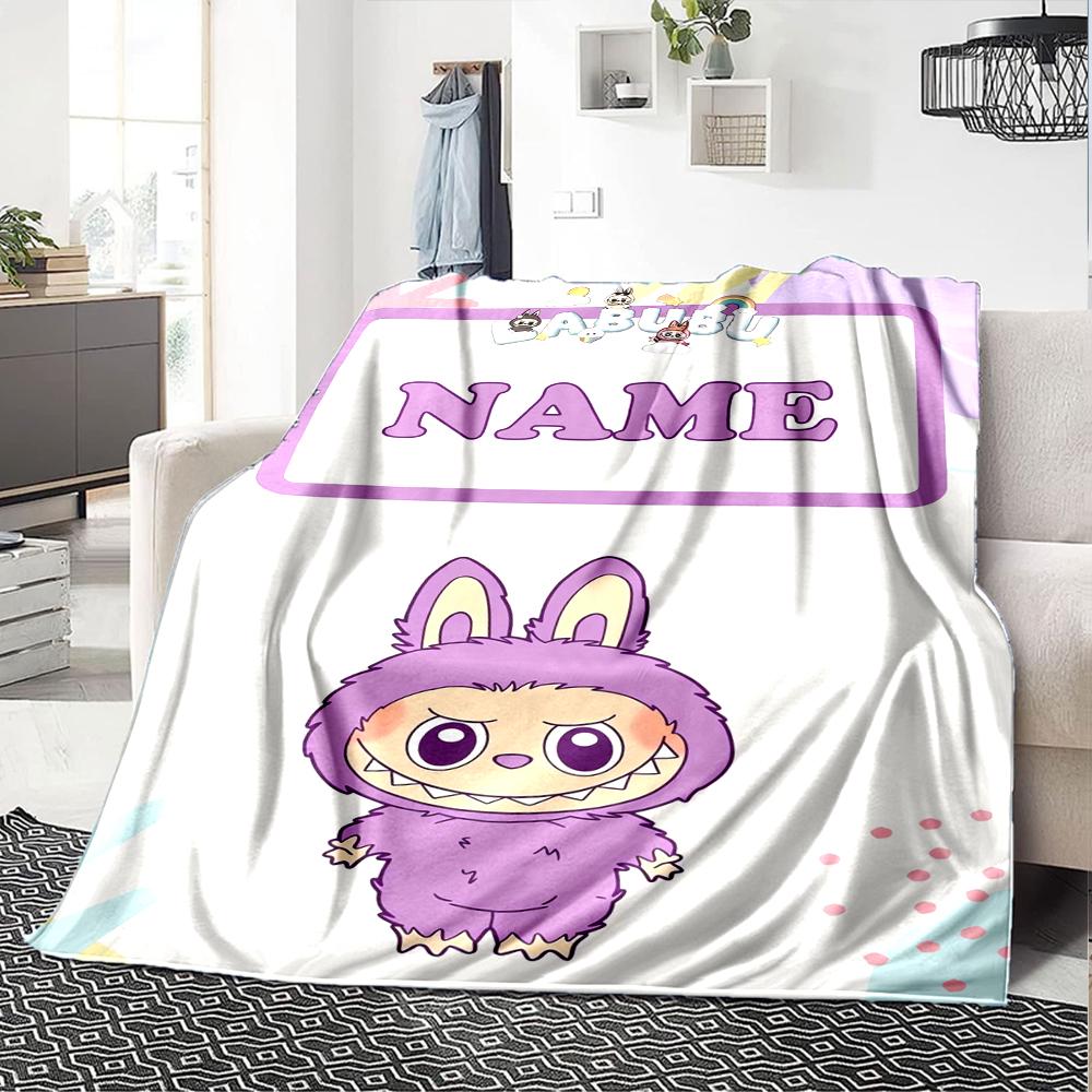 Custom Name Labubu Theme Printed Blanket - Perfect for Couch, Bed, Travel & Outdoor Use | Machine Washable, Cozy & Durable.